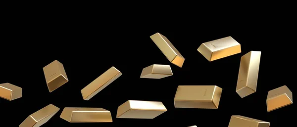 Fallende Goldbarren Auf Schwarzem Hintergrund Goldpreis Finanzen Wohlstand Handel Investitionen — Stockfoto