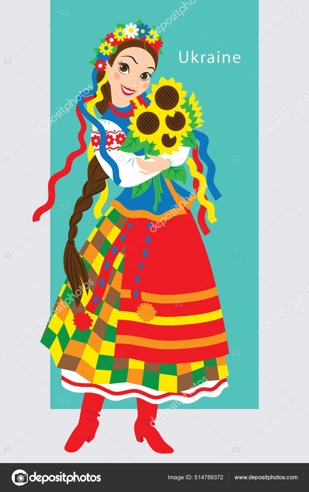Beautiful Ukrainian Girl National Costume Vector Illustration Stock ...