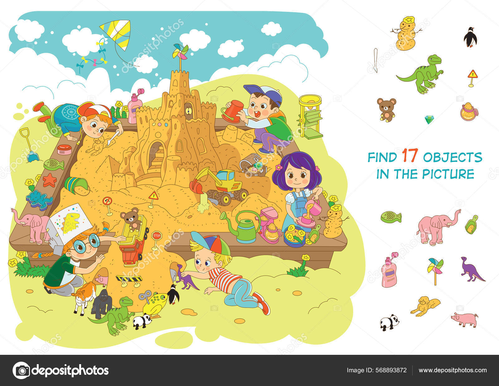 Find items picture hidden object puzzle children built big sand vector