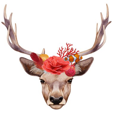  Mercanlı ve balıklı geyiğin el çizimi.