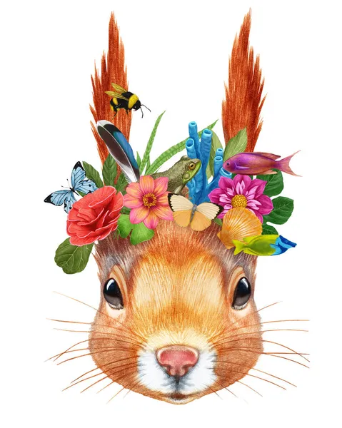 有花环的兔子的手绘插图 — 图库照片