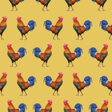 roosters pattern hand drawn background