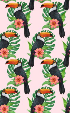 birds pattern hand drawn colorful background