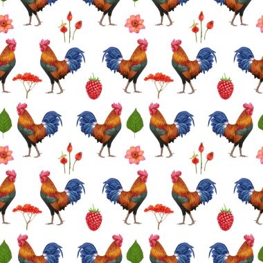 roosters pattern hand drawn background