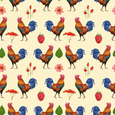 roosters pattern hand drawn background
