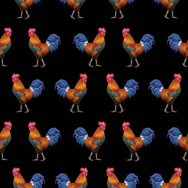 Roosters Pattern Hand Drawn Background — Fotografia de Stock