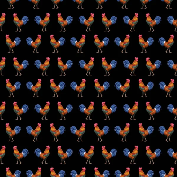 Roosters Pattern Hand Drawn Background — Foto Stock