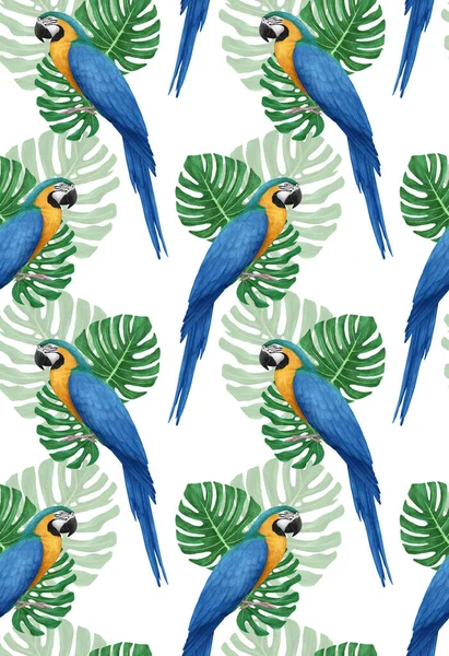 Parrots Pattern Hand Drawn Birds Background — Zdjęcie stockowe