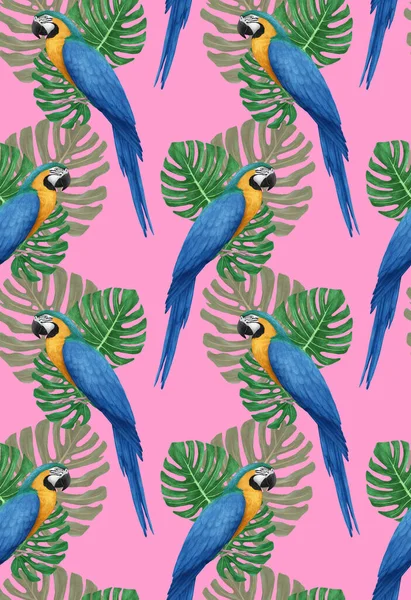 Parrots Pattern Hand Drawn Birds Background — 图库照片