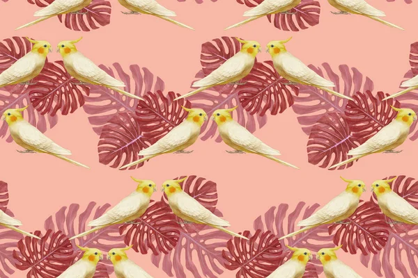 Parrots Pattern Hand Drawn Birds Background — Stockfoto