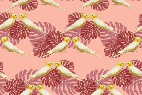 Parrots Pattern Hand Drawn Birds Background — Stock Fotó