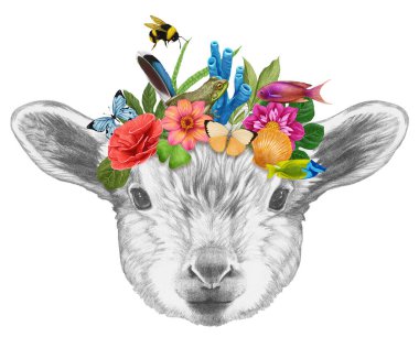 Çiçekli ve yapraklı tatlı koala, suluboya çizimi