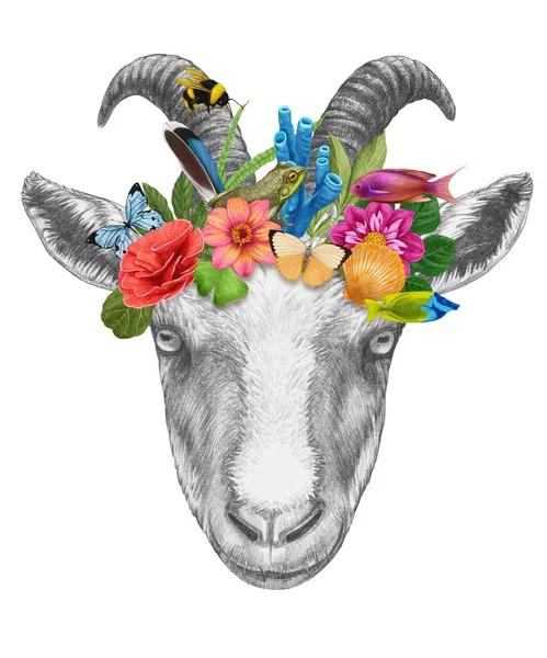 Aquarell Illustration Eines Niedlichen Lamas Mit Blumen Und Pflanzen — Stockfoto
