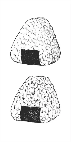 Japanska Rätter Handritad Illustration Onigiri Vektor Färgteckning — Stock vektor