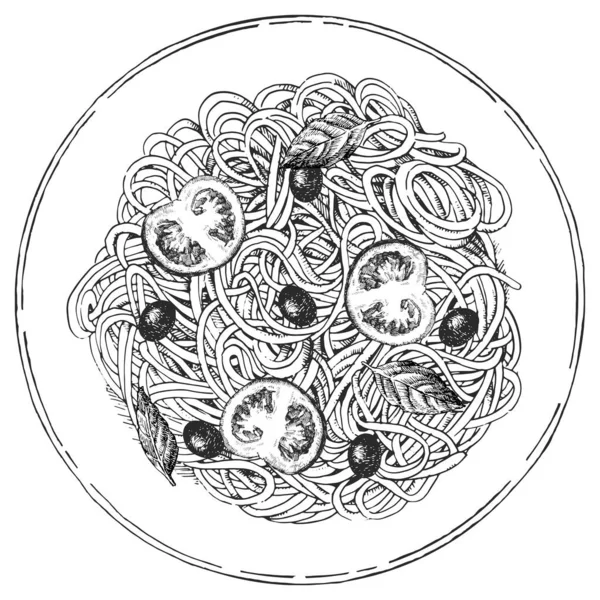 Platos Italianos Tradicionales Ilustración Dibujada Mano Pasta Vector Dibujo Tinta — Archivo Imágenes Vectoriales