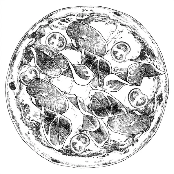 Traditionelle Italienische Gerichte Handgezeichnete Illustration Von Pizza Vektor Federzeichnung — Stockvektor