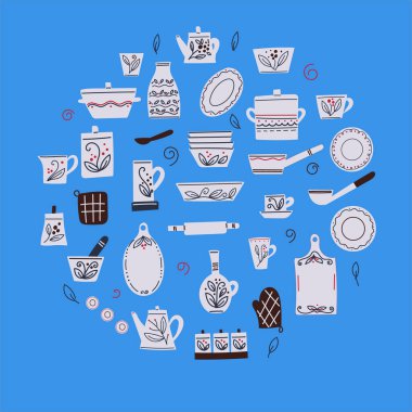 Çiçek desenli seramik sofra takımı, fincanlar, tabaklar, kaseler..