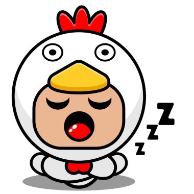 Vektör illüstrasyon çizgi film karakteri çiftlik hayvanı maskotu kostümlü tatlı tavuk denizci uyku ifadesi