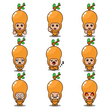 Demirhindi maskotu kostüm vektörü çizgi film karakteri çizimi şirin ifade seti