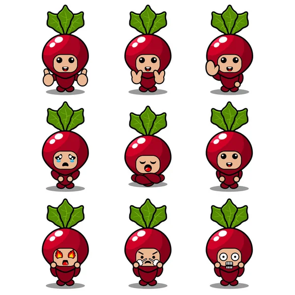 turp maskotu kostüm vektörü çizgi film karakteri çizimi sevimli ifade seti