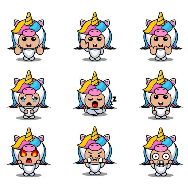 karikatür hayvan maskotu kostüm karakter vektör illüstrasyon ifadesi seti