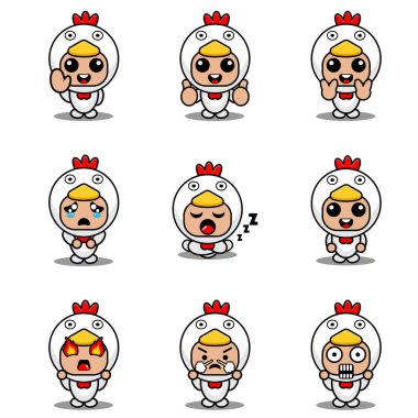 Maskot kostüm paketi tavuk çizgi film karakter çizimi çizimi çizimi