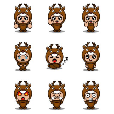 Maskot kostüm paketi geyik çizgi film karakteri çizimi çizimi