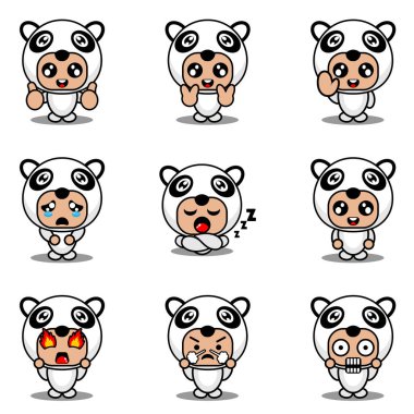 Maskot kostüm paketi panda çizgi film karakteri çizimi