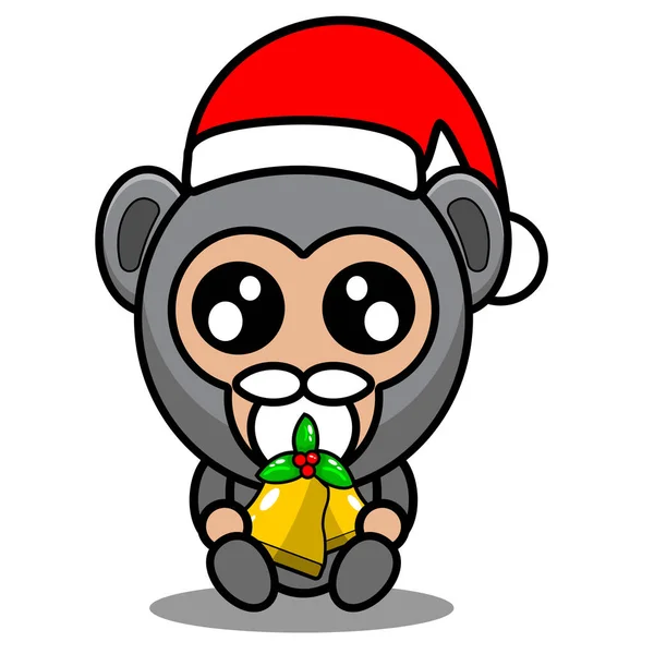 Personnage Dessin Animé Vectoriel Mignon Costume Mascotte Animal Gorille Noël — Image vectorielle