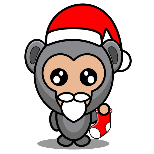 Vector Cartoon Karakter Schattig Kerst Gorilla Dier Mascotte Kostuum Houden — Stockvector