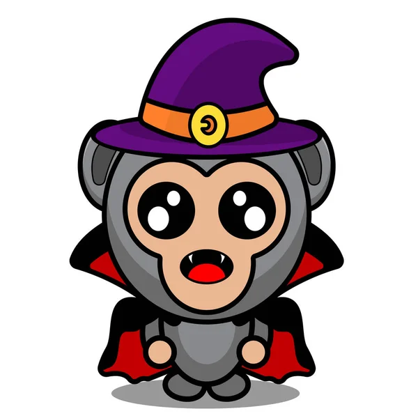 Vetor Personagem Desenho Animado Bonito Horror Bruxa Gorila Mascote Animal — Vetor de Stock