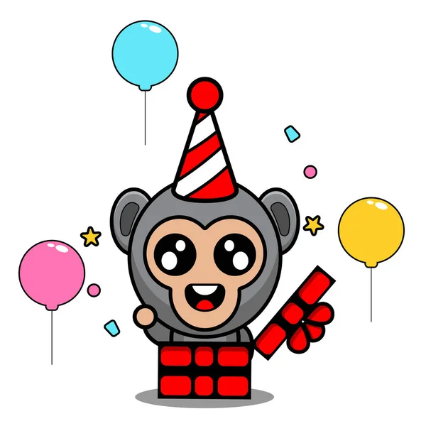 ゴリラ動物マスコットの衣装ベクトル漫画キャラクター誕生日パーティーアウトギフト — ストックベクタ