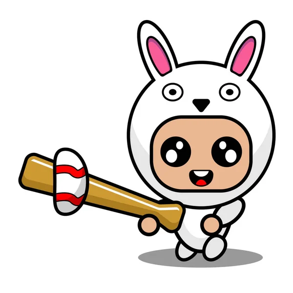 Personnage Dessin Animé Vectoriel Mignon Lapin Animal Mascotte Costume Jouer — Image vectorielle