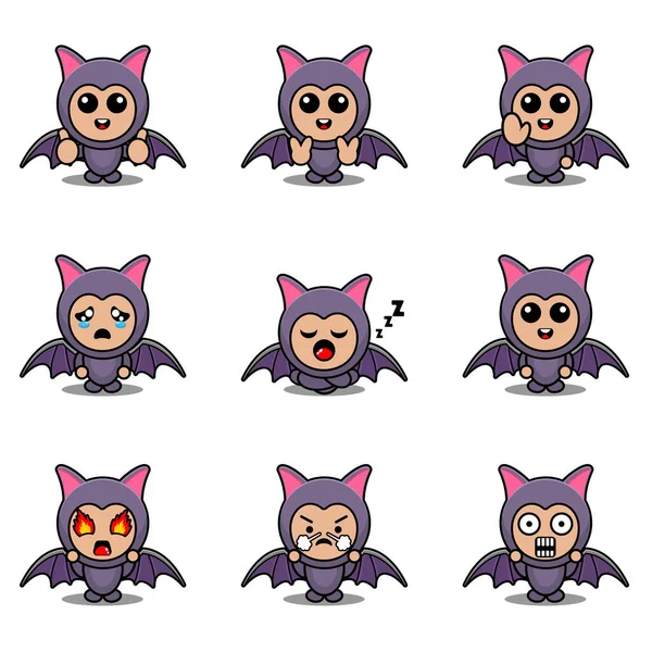 矢量卡通人物吉祥物动物服装蝙蝠表达包 — 图库矢量图片