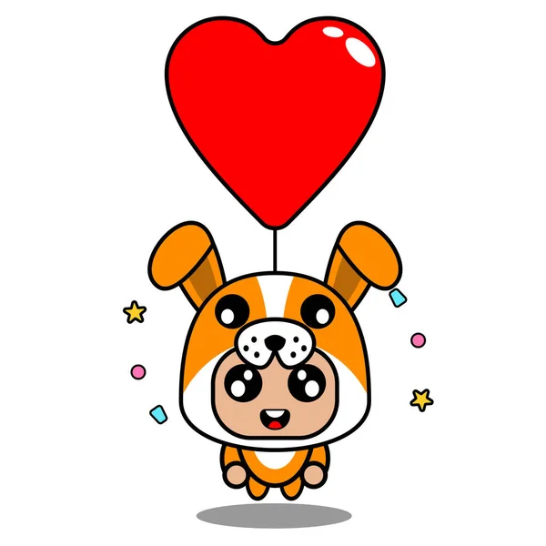 Kind Puppy Kostuum Met Liefde Ballon — Stockvector