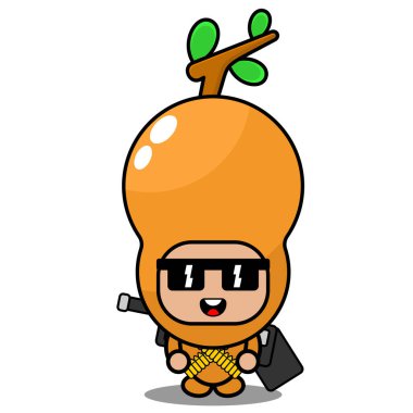 Kurşunlu ve silahlı, demirhindi kostümlü küçük çocuk.