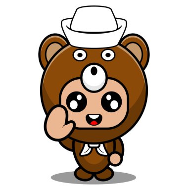 Vektör çizgi film karakteri maskot kostümlü hayvan sevimli ayı denizci el sallıyor