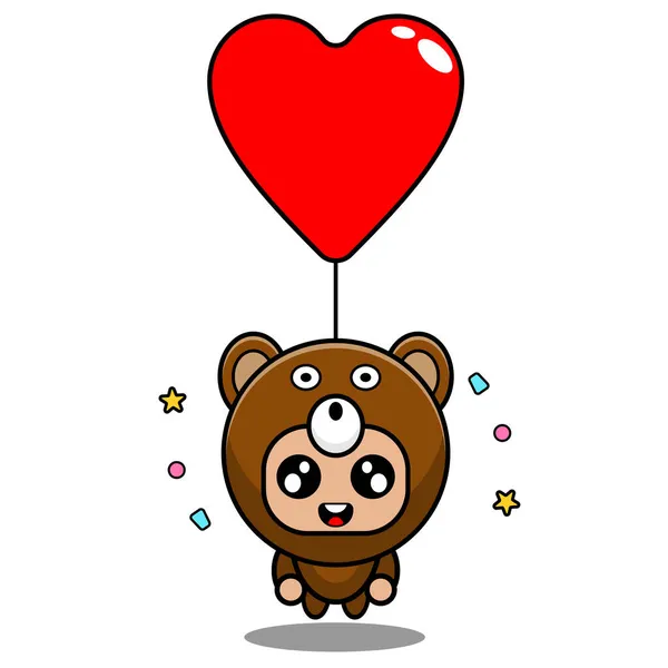 ベクトル漫画キャラクターマスコット動物かわいいクマ飛行気球の愛の誕生日 — ストックベクタ