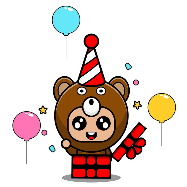 ベクトル漫画キャラクターかわいいクママスコットの誕生日プレゼント — ストックベクタ