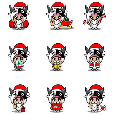İnek maskotu kostümü. Noel paketi.