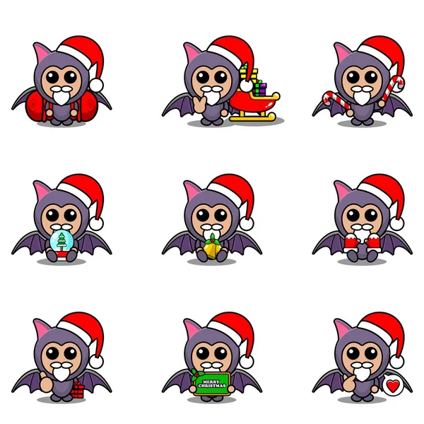 Ensemble Costume Mascotte Chauve Souris Noël Bundle — Image vectorielle