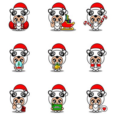 Panda maskotu kostümü. Noel paketi.