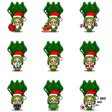 Vektör çizgi film karakteri maskotu şirin yeşil marul sebze kostümü.