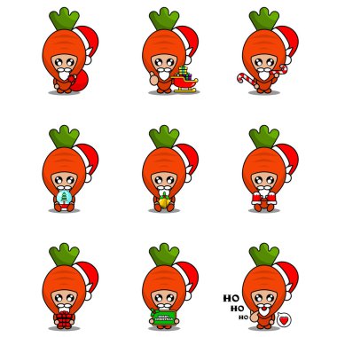 vektör çizgi film karakteri şirin havuç sebze maskotu kostüm paketi.