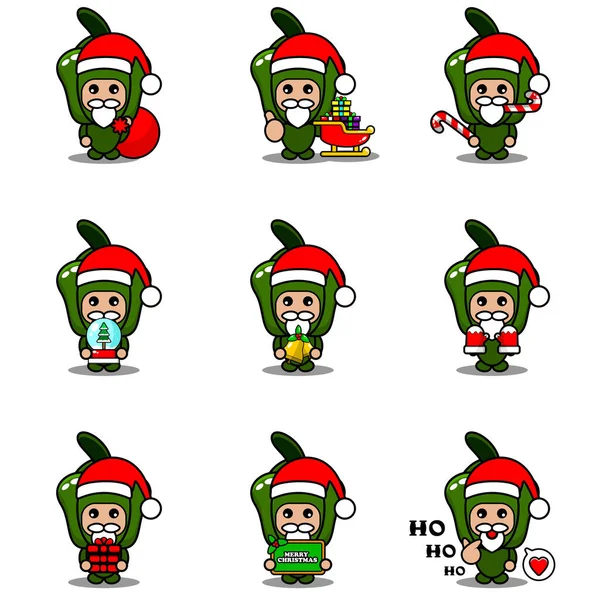 Vector Cartoon Character Mascot Cute Green Pepper Vegetable Costume Set — Stock Vector