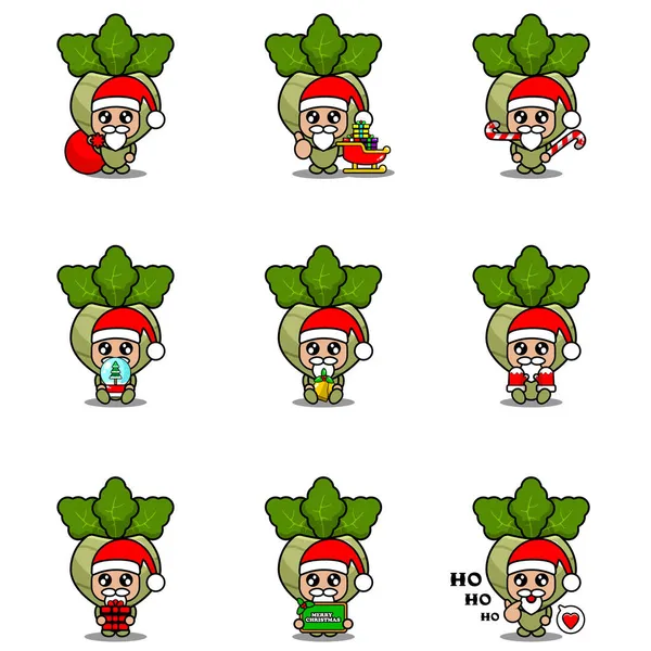 Personnage Dessin Animé Vectoriel Mignon Chou Rave Légumes Costume Mascotte — Image vectorielle