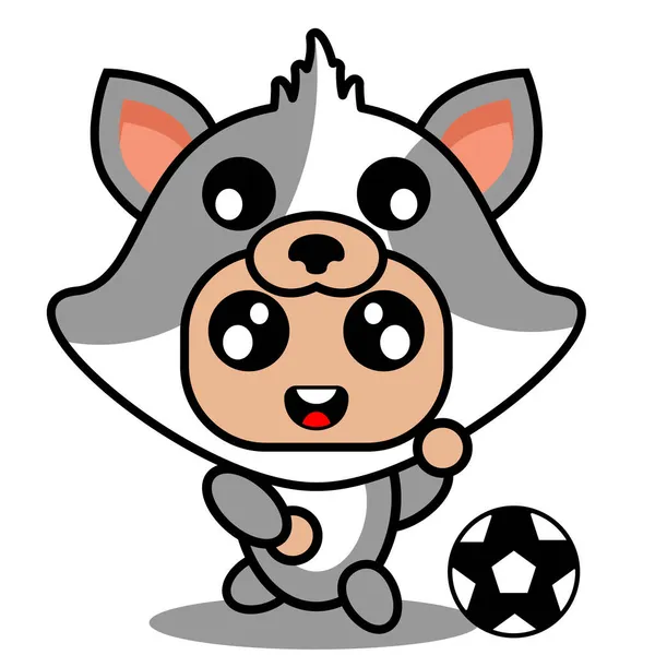 Vector Cartoon Karakter Schattig Huisdier Kat Mascotte Kostuum Spelen Voetbal — Stockvector