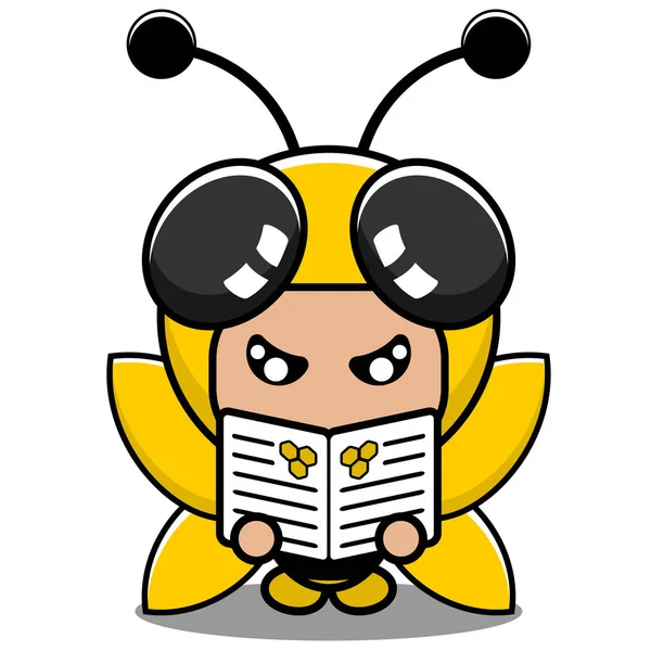 Personnage Dessin Animé Vecteur Mignon Insecte Abeille Costume Mascotte Abeille — Image vectorielle