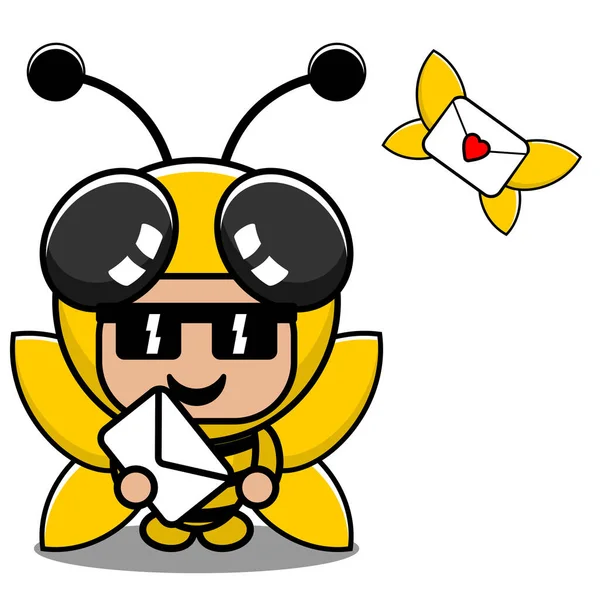 ベクトル漫画キャラクターマスコット動物蜂昆虫かわいい手紙封筒 — ストックベクタ