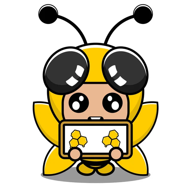 Vector Cartoon Character Cute Insect Bee Animal Mascot Costume Holding — Stock Vector
